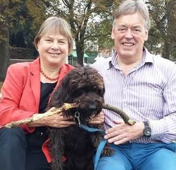 Angie Bray with partner Nigel and dog Poppy