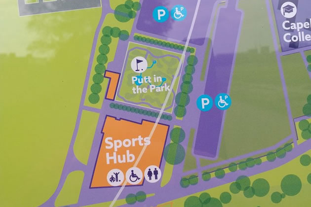 The noticeboard map showing Putt in the Park