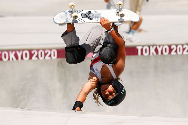Sky Brown competing at the Tokyo Olympics
