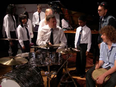 Ed Balls on the drums at Twyford CE High School