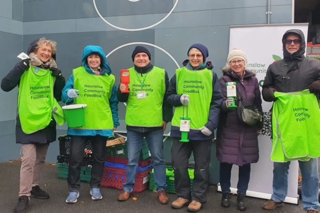 The six Hounslow Community Foodbox volunteers at the Gtech Community stadium