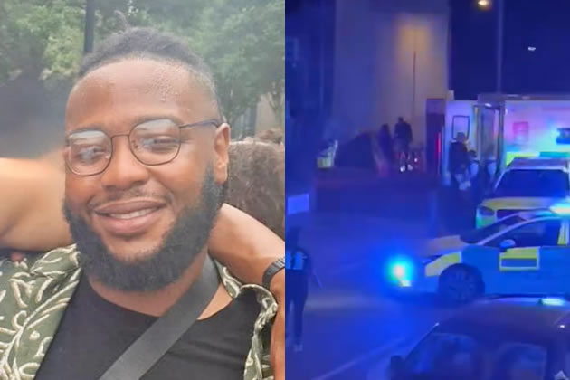 Left: Jordan Oliver Rodney. Right: Emergency services on the scene on Claxton Grove. Picture: Facebook