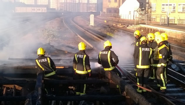 Firefighters tackle the blaze at Vauxhall