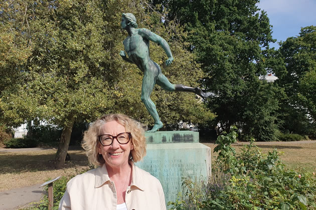 Joanna Edmunds, Chair of St Peter&rsquo;s Square Residents Association with the statue